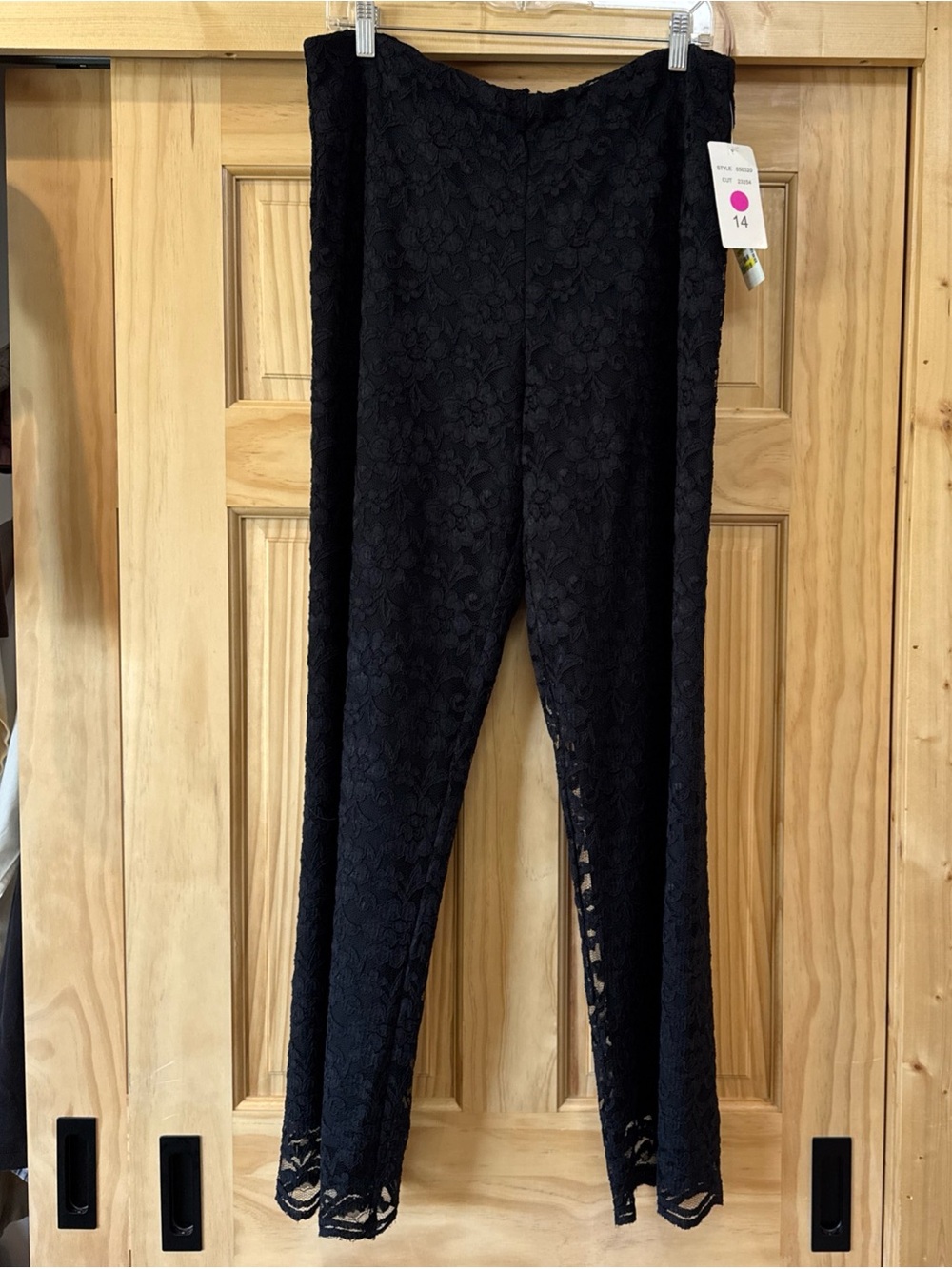 Sandra Darren Women Beaded Chiffon Pants Sz 14W Black Wide Leg Party Event